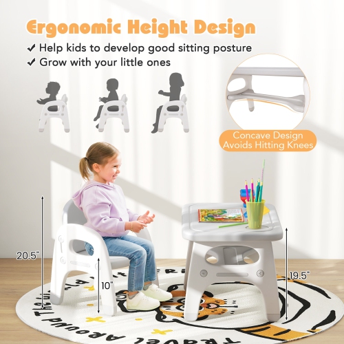 Gymax Kids Table and Chair Set w/Cute Dinosaur Modeling Storage Rack & Building Blocks