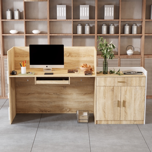 Homsee L-Shaped Computer Desk with Storage, Keyboard Tray, and Cabinet, Modern Office Desk,White & Oak