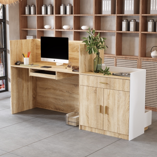 Homsee L-Shaped Computer Desk with Storage, Keyboard Tray, and Cabinet, Modern Office Desk,White & Oak