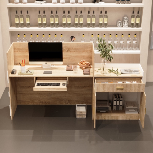 Homsee L-Shaped Computer Desk with Storage, Keyboard Tray, and Cabinet, Modern Office Desk,White & Oak