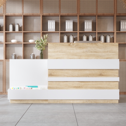 Homsee L-Shaped Computer Desk with Storage, Keyboard Tray, and Cabinet, Modern Office Desk,White & Oak