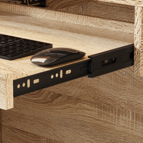 Homsee L-Shaped Computer Desk with Storage, Keyboard Tray, and Cabinet, Modern Office Desk,White & Oak