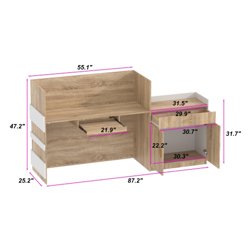 Homsee L-Shaped Computer Desk with Storage, Keyboard Tray, and Cabinet, Modern Office Desk,White & Oak