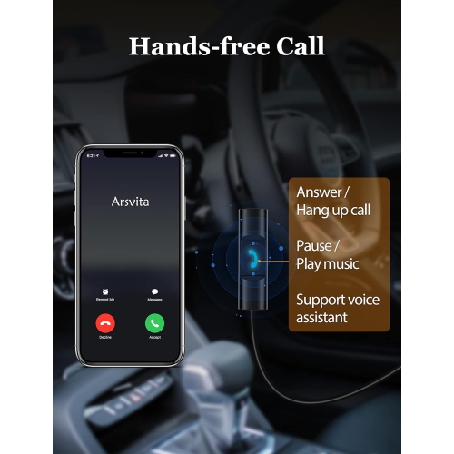 Arsvita - Bluetooth 5.0 Cassette to Aux Adapter for Car, Tape Audio Adapter, Hands-Free Call