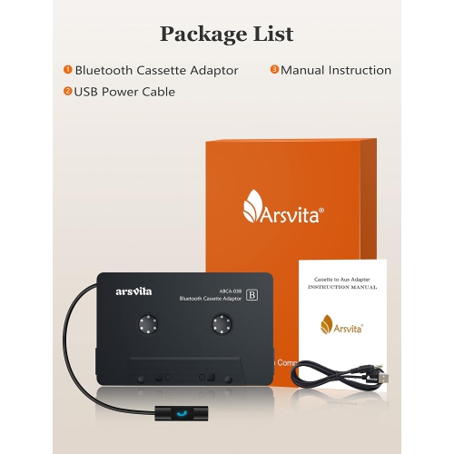 Arsvita - Bluetooth 5.0 Cassette to Aux Adapter for Car, Tape Audio Adapter, Hands-Free Call