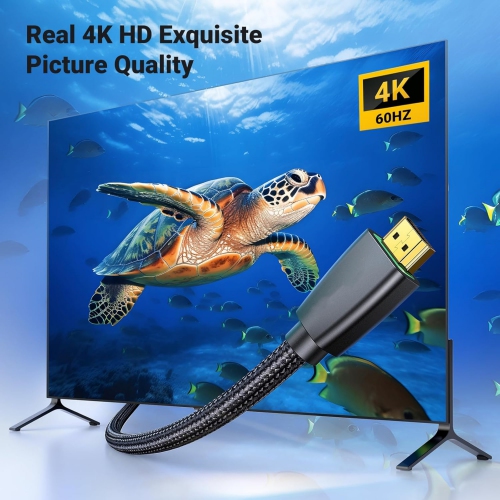 4K HDMI Cable Braided High Speed HDMI 2.0 Cord 18Gbps with Ethernet Support 4K 60HZ 3D 1080P Audio Return for Nintendo Switch, PS5 PS4, PS3, Roku, TV