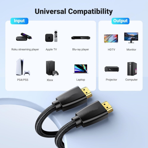 4K HDMI Cable Braided High Speed HDMI 2.0 Cord 18Gbps with Ethernet Support 4K 60HZ 3D 1080P Audio Return for Nintendo Switch, PS5 PS4, PS3, Roku, TV