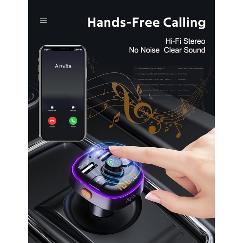 Arsvita - Bluetooth FM Transmitter for Car, Radio Receiver/Audio Adapter with Dual Car Charger, Support QC3.0 Quick Charging, Hands-Free Calling and