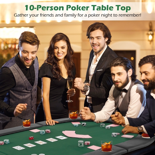 Gymax 84'' x 42'' 10-Player Foldable Padded Poker Table Top w/ Carrying Bag Cup Holders