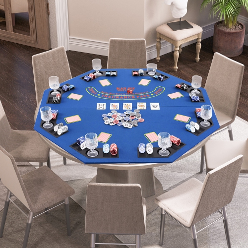 Gymax 8-Player Portable Poker Table Top w/Cup Holders & Chip Trays Carrying Bag Blue
