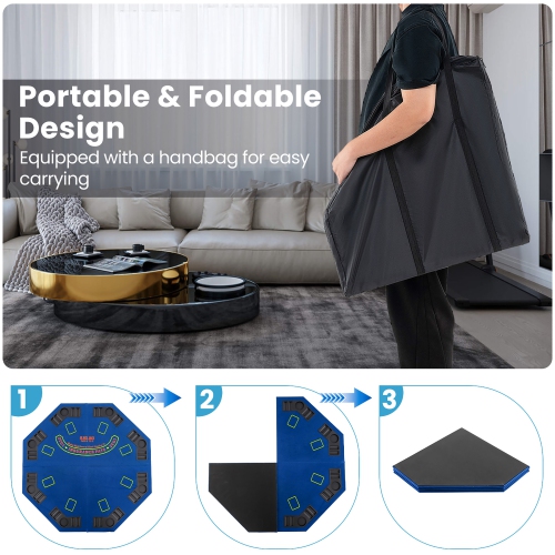 Gymax 8-Player Portable Poker Table Top w/Cup Holders & Chip Trays Carrying Bag Blue