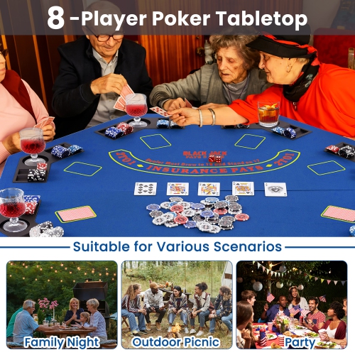Gymax 8-Player Portable Poker Table Top w/Cup Holders & Chip Trays Carrying Bag Blue