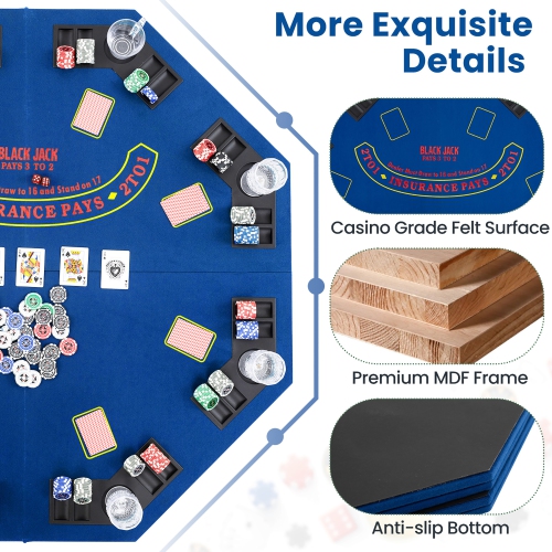 Gymax 8-Player Portable Poker Table Top w/Cup Holders & Chip Trays Carrying Bag Blue