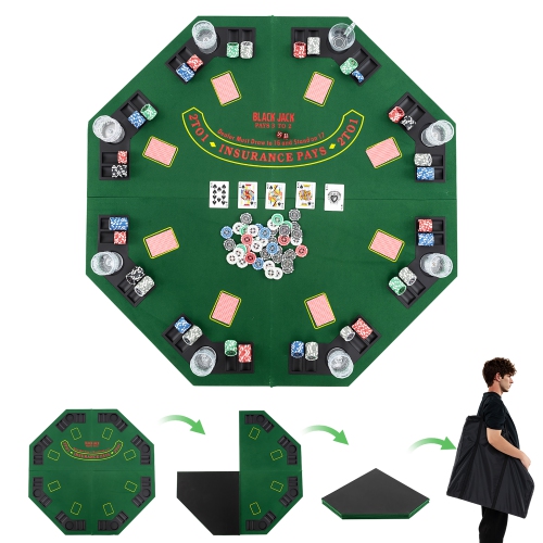 Gymax 8-Player Portable Poker Table Top w/Cup Holders & Chip Trays Carrying Bag Green