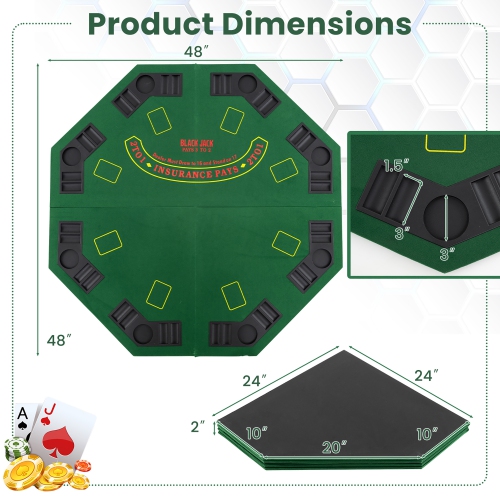 Gymax 8-Player Portable Poker Table Top w/Cup Holders & Chip Trays Carrying Bag Green