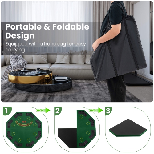 Gymax 8-Player Portable Poker Table Top w/Cup Holders & Chip Trays Carrying Bag Green