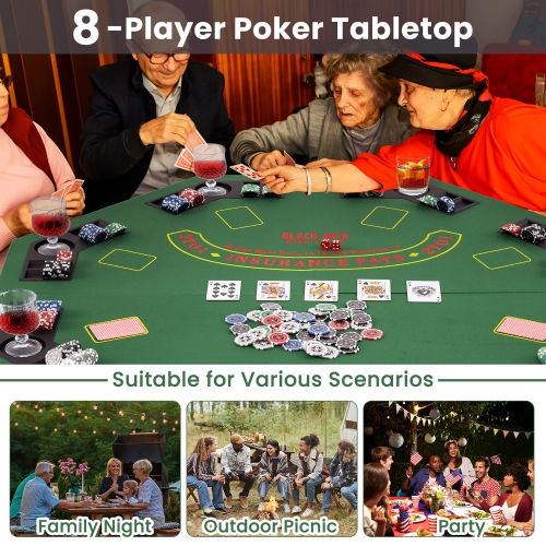 Gymax 8-Player Portable Poker Table Top w/Cup Holders & Chip Trays Carrying Bag Green