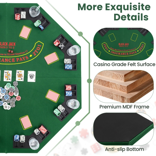 Gymax 8-Player Portable Poker Table Top w/Cup Holders & Chip Trays Carrying Bag Green