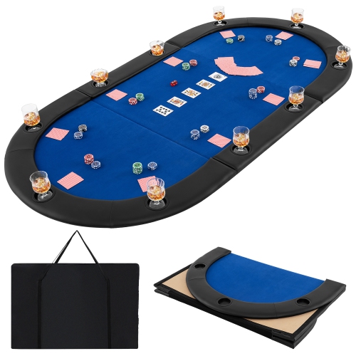 Gymax 84'' x 42'' 10-Player Foldable Padded Poker Table Top w/ Carrying Bag Cup Holders