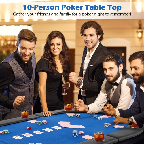 Gymax 84'' x 42'' 10-Player Foldable Padded Poker Table Top w/ Carrying Bag Cup Holders
