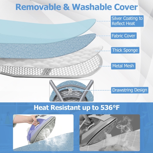 Gymax 57'' x 15'' Foldable Ironing Board w/ 7-Level Height Heat-resistant Ironing Cover blue