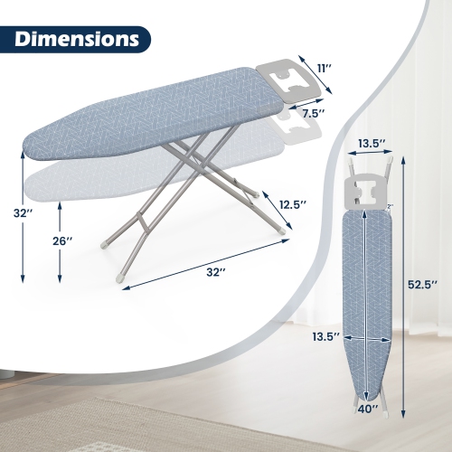 Gymax 48'' x 13.5'' Carbon Steel Ironing Table w/ 7-Level Height & Heat Resistant Cover