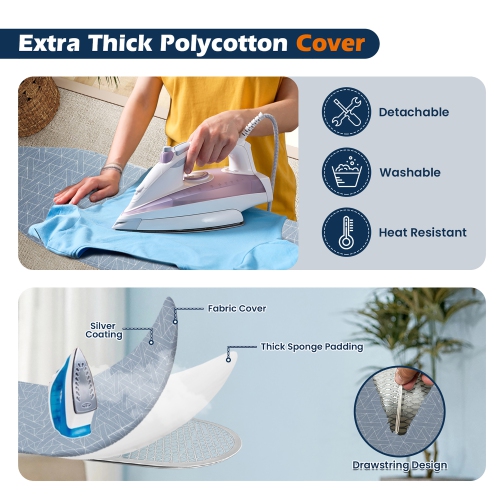 Gymax 48'' x 13.5'' Carbon Steel Ironing Table w/ 7-Level Height & Heat Resistant Cover