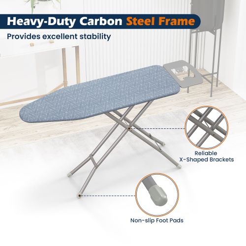 Gymax 48'' x 13.5'' Carbon Steel Ironing Table w/ 7-Level Height & Heat Resistant Cover