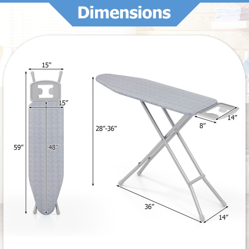Gymax 57'' x 15'' Foldable Ironing Board w/ 7-Level Height Heat-resistant Ironing Cover gray