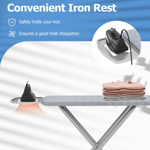 Gymax 57'' x 15'' Foldable Ironing Board w/ 7-Level Height Heat-resistant Ironing Cover gray