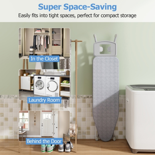 Gymax 57'' x 15'' Foldable Ironing Board w/ 7-Level Height Heat-resistant Ironing Cover gray