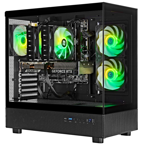 TECHNOID Glass Black Gaming PC – GeForce RTX 5070 – AMD Ryzen 7 7700x – 32GB DDR5 – 1TB SSD – AI Ready – VR Compatible – Win 11 Home