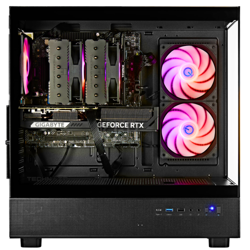 TECHNOID Glass Black Gaming PC – GeForce RTX 5070 – AMD Ryzen 7 7700x – 32GB DDR5 – 1TB SSD – AI Ready – VR Compatible – Win 11 Home