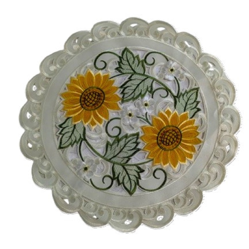 Napperon rond brodé de tournesol, décoration de table en lin de 15&nbsp;po de diamètre, résistance à l'eau, lavable à la machine