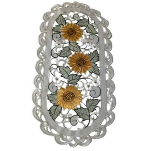 Chemin de table rectangulaire brodé de tournesol, décoration de table de 13 x 26 po, résistance à l'eau, lavable à la machine