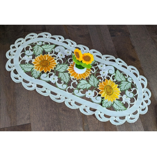 Chemin de table rectangulaire brodé de tournesol, décoration de table de 13 x 26 po, résistance à l'eau, lavable à la machine