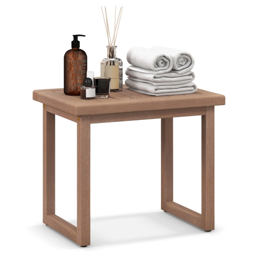 Gymax 19'' Indonesia Teak Wood Shower Bench 2-Tier Waterproof Bath Spa Stool for Indoor & Outdoor