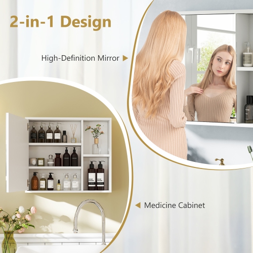 Gymax Bathroom Medicine Cabinet Wall Mounted Storage Organizer w/ Single Mirror Door