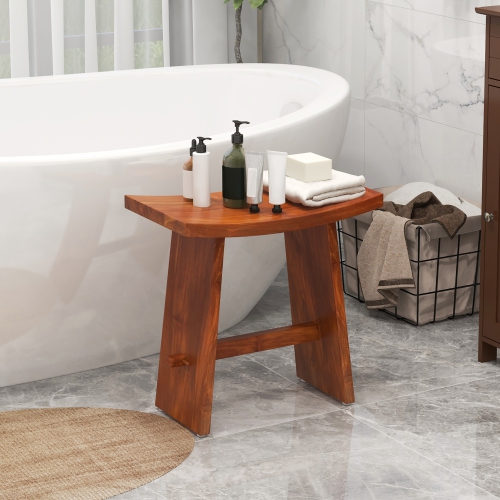 Gymax 20 Inch Teak Wood Shower Bench w/ Curved Seat for Inside Shower & Bath Spa