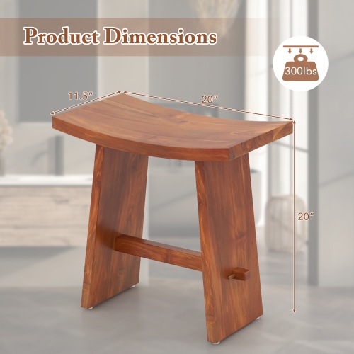 Gymax 20 Inch Teak Wood Shower Bench w/ Curved Seat for Inside Shower & Bath Spa