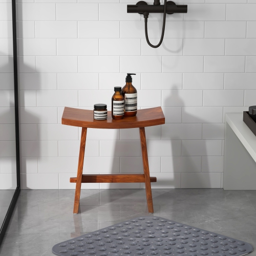 Gymax 20 Inch Teak Wood Shower Bench w/ Curved Seat for Inside Shower & Bath Spa