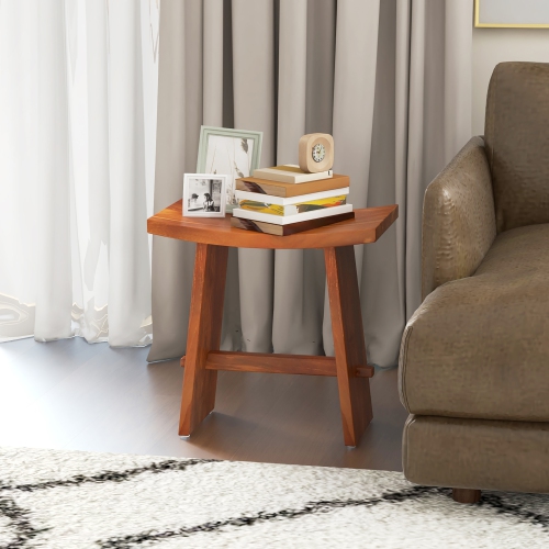 Gymax 20 Inch Teak Wood Shower Bench w/ Curved Seat for Inside Shower & Bath Spa