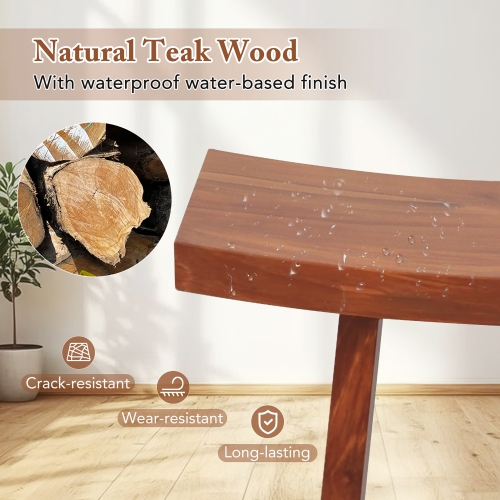 Gymax 20 Inch Teak Wood Shower Bench w/ Curved Seat for Inside Shower & Bath Spa