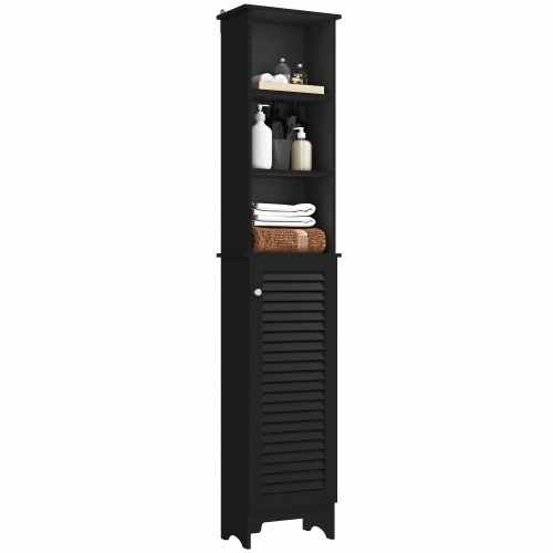 HOMCOM Bathroom Storage Cabinet, Tall Cabinet, Freestanding Bathroom Linen Tower with Shutter Doors, Black