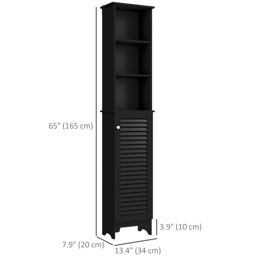 HOMCOM Bathroom Storage Cabinet, Tall Cabinet, Freestanding Bathroom Linen Tower with Shutter Doors, Black