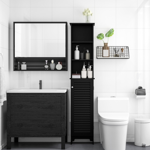 HOMCOM Bathroom Storage Cabinet, Tall Cabinet, Freestanding Bathroom Linen Tower with Shutter Doors, Black