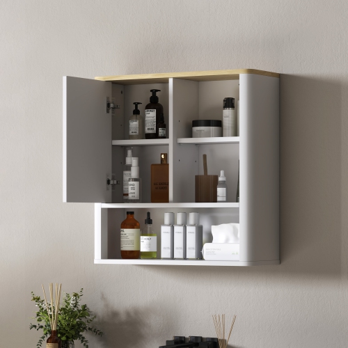 HOMCOM Medicine Cabinet with Adjustable Shelves, Bathroom Wall Cabinet with Fluted Panel Door, Bathroom Cabinet with Curved Profile Design, White