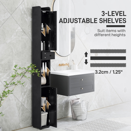 HOMCOM 73" Tall Bathroom Cabinet, Farmhouse Narrow Bathroom Storage Cabinet with Barn Doors, Toilet Paper Roll Holder, Drawer, Freestanding Linen