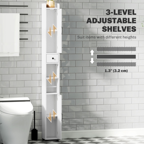 HOMCOM – Armoire de salle de bain haute 73&nbsp;po, armoire de rangement étroite pour salle de bain avec portes de grange, porte-rouleau de papier