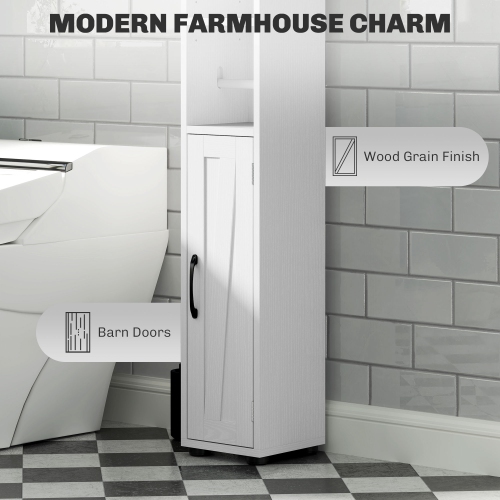 HOMCOM – Armoire de salle de bain haute 73&nbsp;po, armoire de rangement étroite pour salle de bain avec portes de grange, porte-rouleau de papier